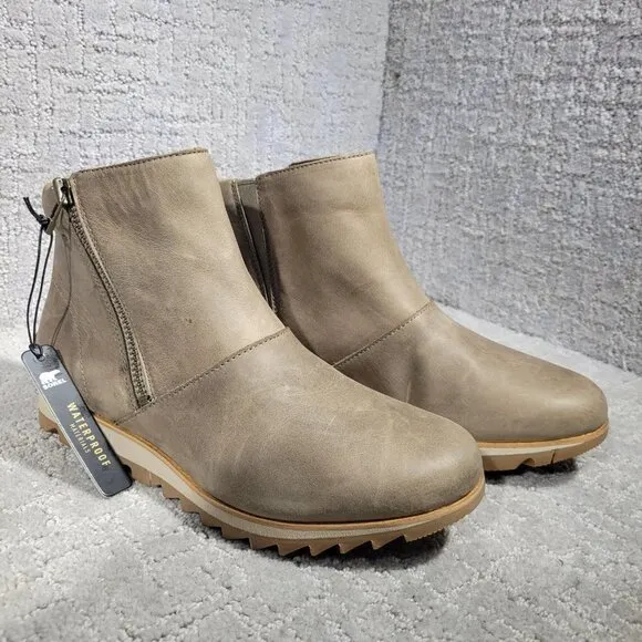 Sorel Harlow Women's Size 8M US Taupe Leather Side Zip Bootie Boots NL3737-297