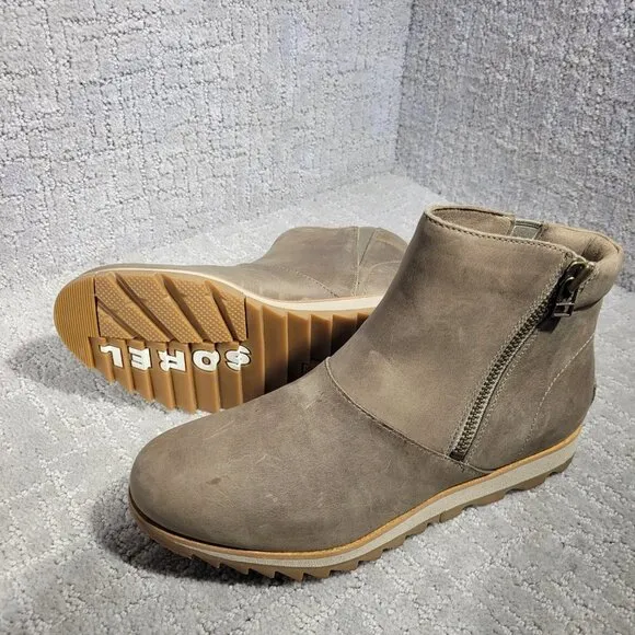 Sorel Harlow Women's Size 8M US Taupe Leather Side Zip Bootie Boots NL3737-297