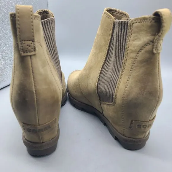 Sorel Joan Of Arctic Wedge Women's Sz 7 Taupe Chelsea Ankle Boots NL3022-240