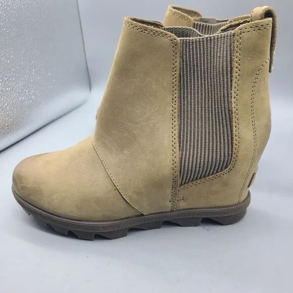 Sorel Joan Of Arctic Wedge Women's Sz 7 Taupe Chelsea Ankle Boots NL3022-240