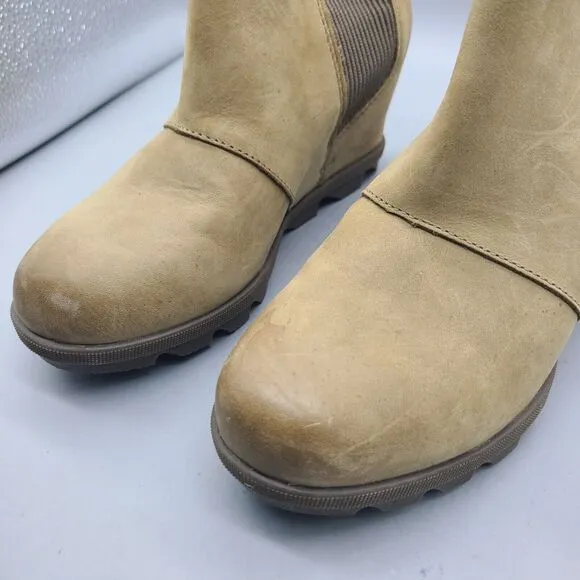 Sorel Joan Of Arctic Wedge Women's Sz 7 Taupe Chelsea Ankle Boots NL3022-240