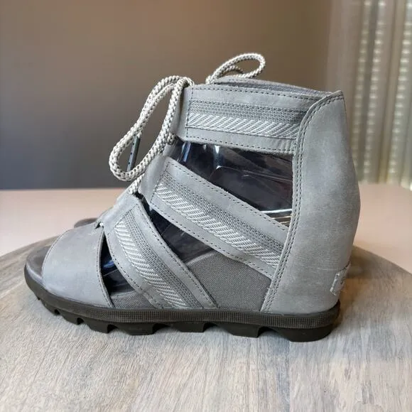 Sorel‎ Joanie II Ghillie Women's Ash Laces Gladiator Chunky Wedge Sandals Size 8