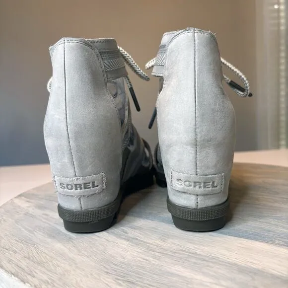 Sorel‎ Joanie II Ghillie Women's Ash Laces Gladiator Chunky Wedge Sandals Size 8