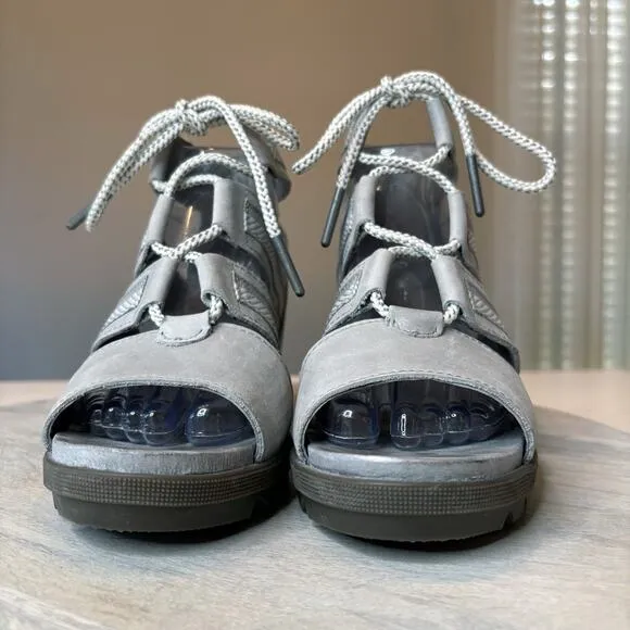 Sorel‎ Joanie II Ghillie Women's Ash Laces Gladiator Chunky Wedge Sandals Size 8