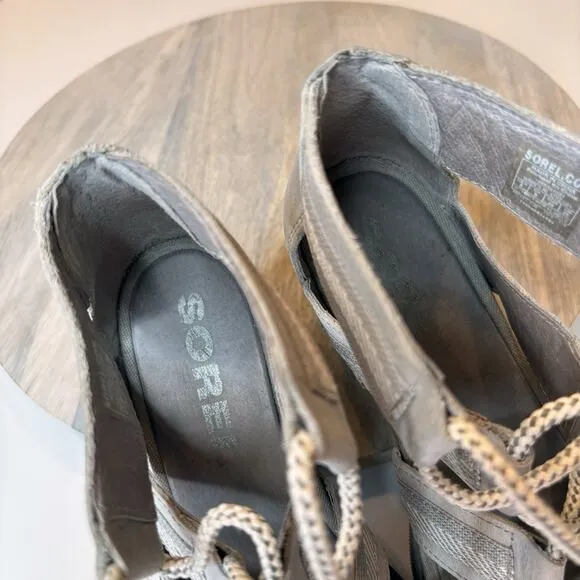 Sorel‎ Joanie II Ghillie Women's Ash Laces Gladiator Chunky Wedge Sandals Size 8