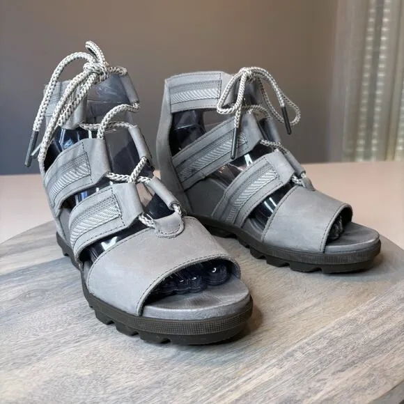 Sorel‎ Joanie II Ghillie Women's Ash Laces Gladiator Chunky Wedge Sandals Size 8