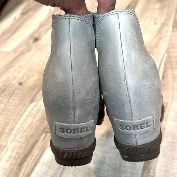 Sorel Joanie II lace up platform wedge gladiator sandals gray leather size 7
