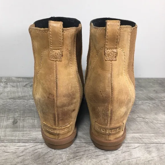 Sorel NL3022 Camel Leather Joan of Arctic Chelsea Ankle Womens Boots Size 10