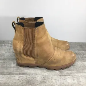 Sorel NL3022 Camel Leather Joan of Arctic Chelsea Ankle Womens Boots Size 10