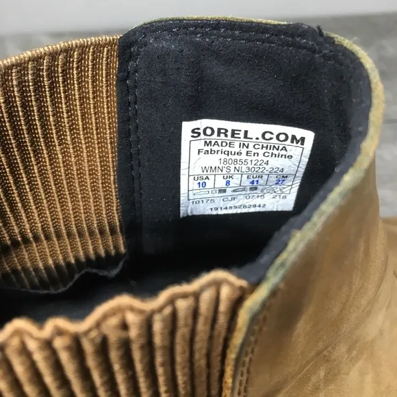 Sorel NL3022 Camel Leather Joan of Arctic Chelsea Ankle Womens Boots Size 10