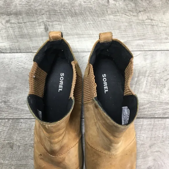 Sorel NL3022 Camel Leather Joan of Arctic Chelsea Ankle Womens Boots Size 10