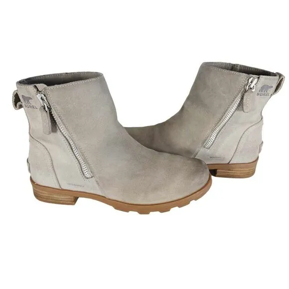 Sorel Women’s Emilie II US 8,5 Gray Leather Side Zip Ankle Boots Booties