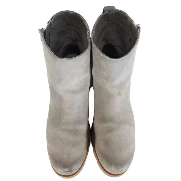 Sorel Women’s Emilie II US 8,5 Gray Leather Side Zip Ankle Boots Booties