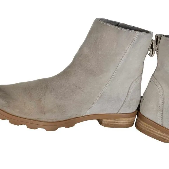 Sorel Women’s Emilie II US 8,5 Gray Leather Side Zip Ankle Boots Booties