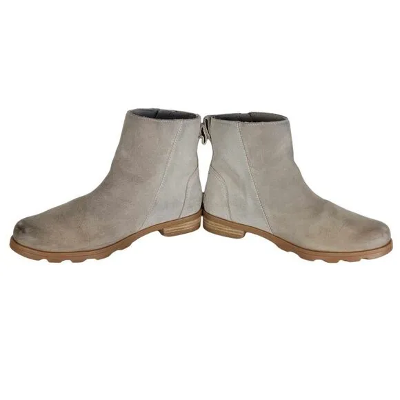 Sorel Women’s Emilie II US 8,5 Gray Leather Side Zip Ankle Boots Booties