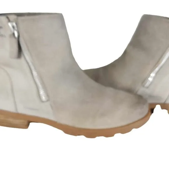 Sorel Women’s Emilie II US 8,5 Gray Leather Side Zip Ankle Boots Booties