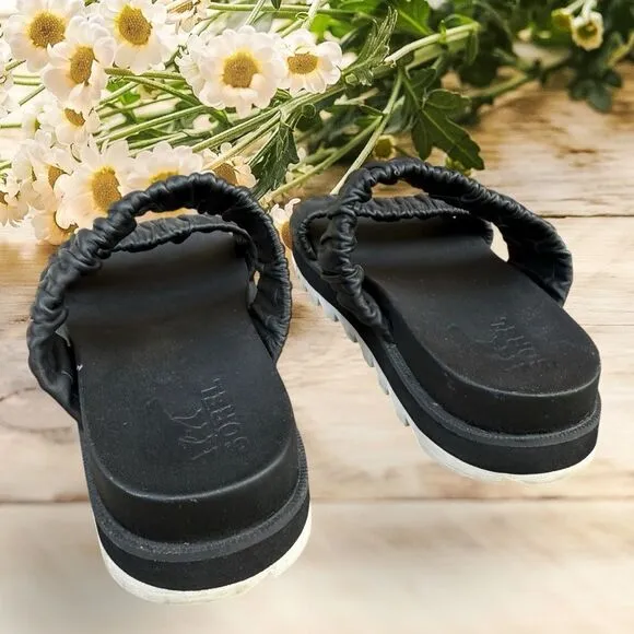 Sorel Women's Roaming Two Strap Slides Black Size 7.5 Leather Sandals