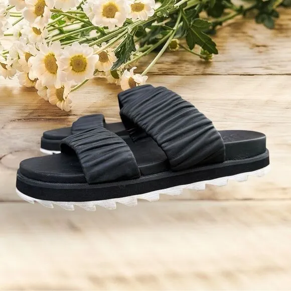 Sorel Women's Roaming Two Strap Slides Black Size 7.5 Leather Sandals