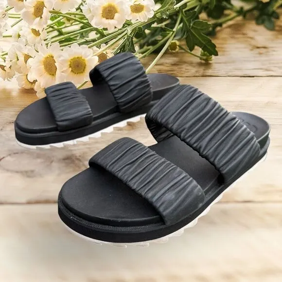 Sorel Women's Roaming Two Strap Slides Black Size 7.5 Leather Sandals
