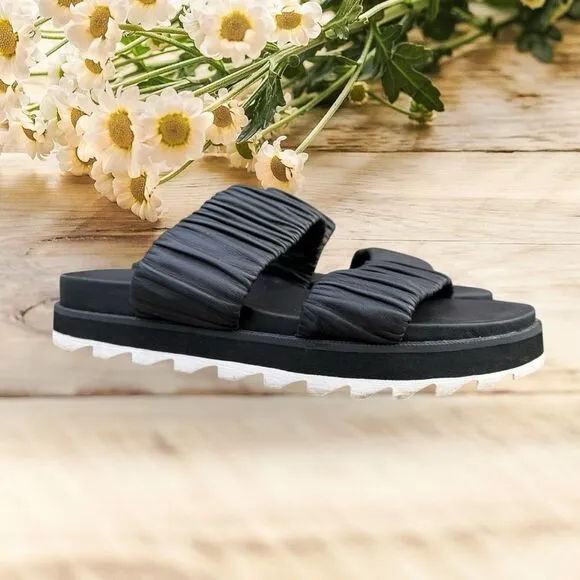 Sorel Women's Roaming Two Strap Slides Black Size 7.5 Leather Sandals