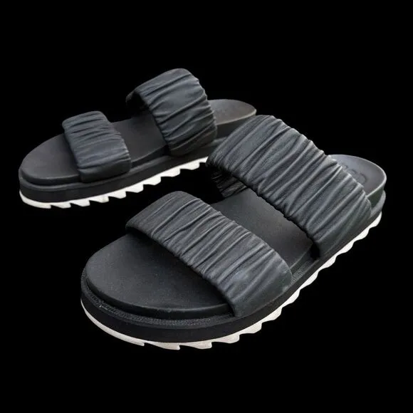 Sorel Women's Roaming Two Strap Slides Black Size 7.5 Leather Sandals