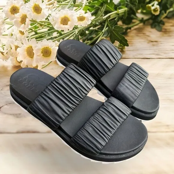 Sorel Women's Roaming Two Strap Slides Black Size 7.5 Leather Sandals