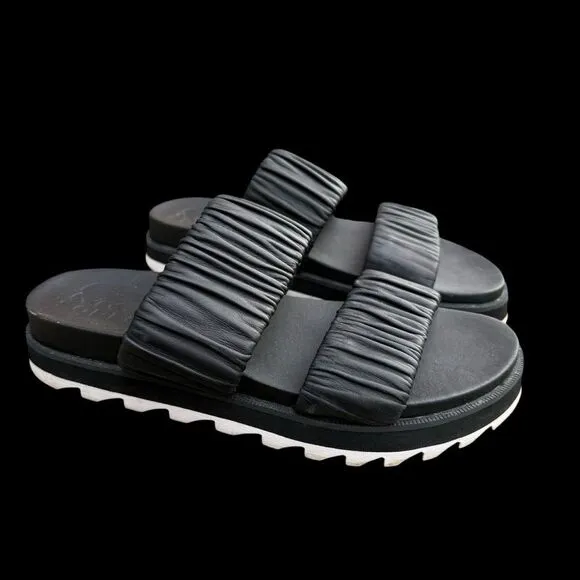 Sorel Women's Roaming Two Strap Slides Black Size 7.5 Leather Sandals