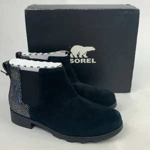 Sorel Youth Emelie Chelsea Black Sea salt boots booties waterproof Sz 5 New NWT