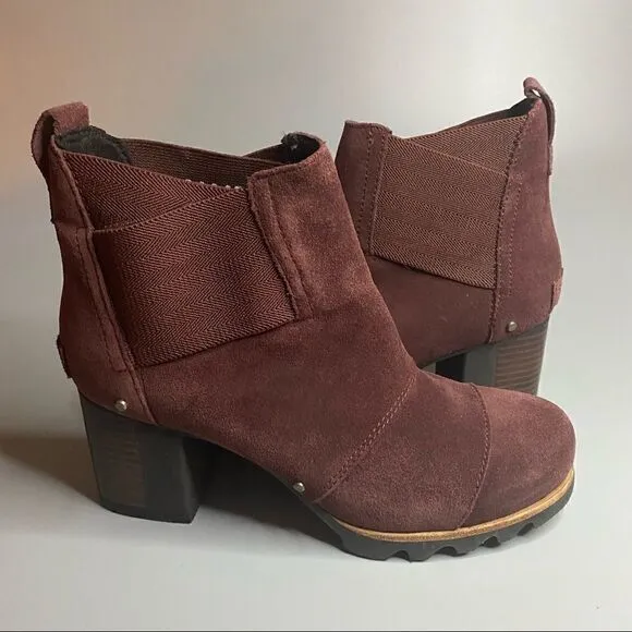 Sorel Addington Chelsea Block Heel Boots Maroon 7