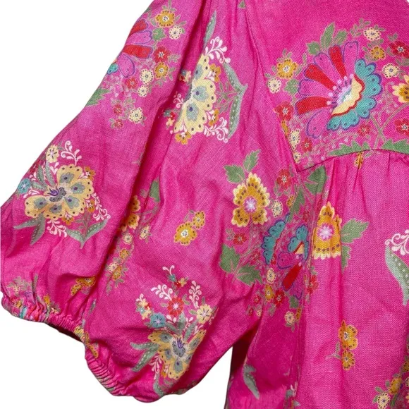 SPELL DESIGNS SOLSTICE LINEN PINK PAISLEY TUNIC DRESS