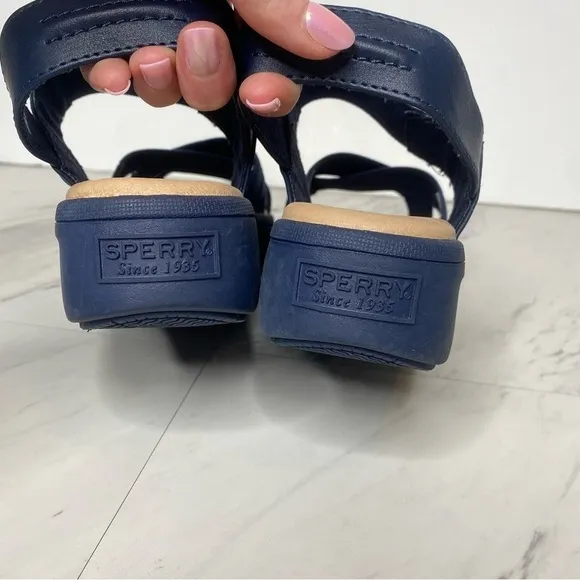 Sperry Bayou Plushstep Platform Navy Blue Sandal 7M