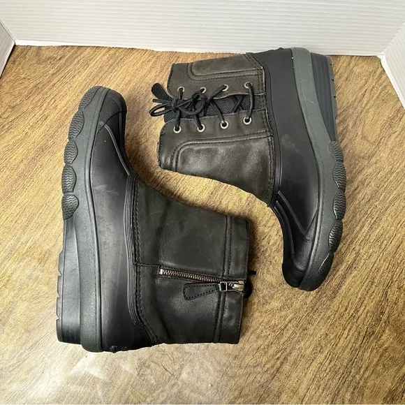 Sperry Black Gray Women’s Pull On Side Zip Side Lace Duck Boots Size 10