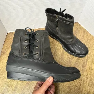 Sperry Black Gray Women’s Pull On Side Zip Side Lace Duck Boots Size 10