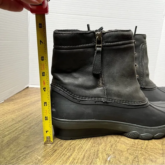 Sperry Black Gray Women’s Pull On Side Zip Side Lace Duck Boots Size 10