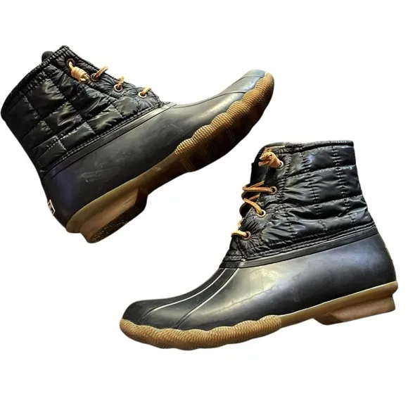 Sperry Topsider Quilted Saltwater Duck Boot • Black/Brown Side Zip • Size 10