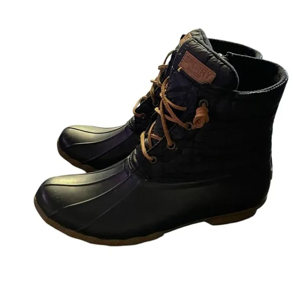 Sperry Topsider Quilted Saltwater Duck Boot • Black/Brown Side Zip • Size 10