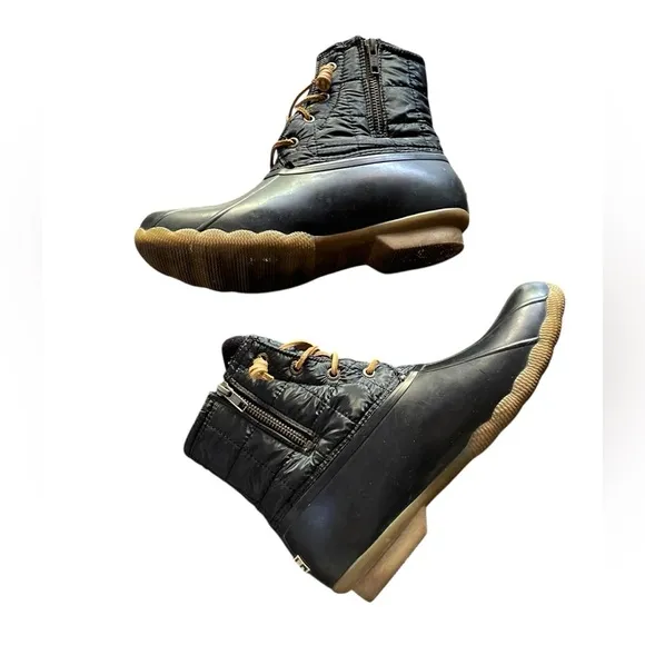Sperry Topsider Quilted Saltwater Duck Boot • Black/Brown Side Zip • Size 10