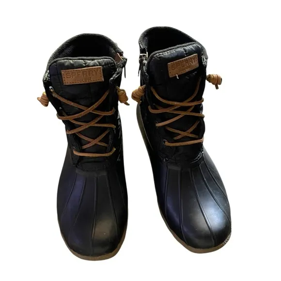 Sperry Topsider Quilted Saltwater Duck Boot • Black/Brown Side Zip • Size 10