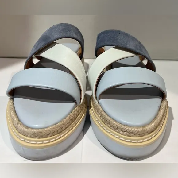 Splendid Fara French Blue Leather &amp; Suede Strappy Espadrille Sandals Slides Sz 6