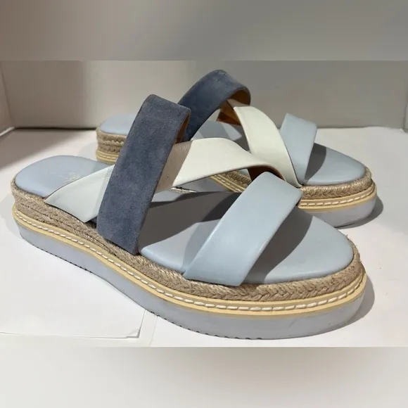 Splendid Fara French Blue Leather &amp; Suede Strappy Espadrille Sandals Slides Sz 6