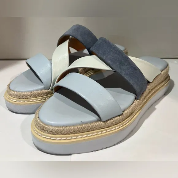 Splendid Fara French Blue Leather &amp; Suede Strappy Espadrille Sandals Slides Sz 6