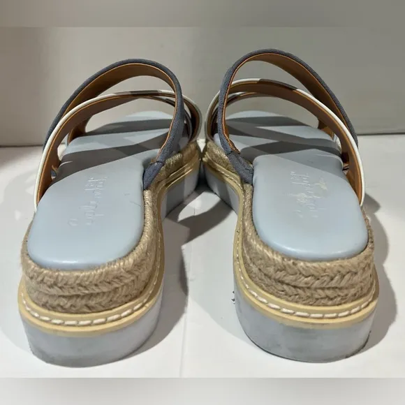 Splendid Fara French Blue Leather &amp; Suede Strappy Espadrille Sandals Slides Sz 6