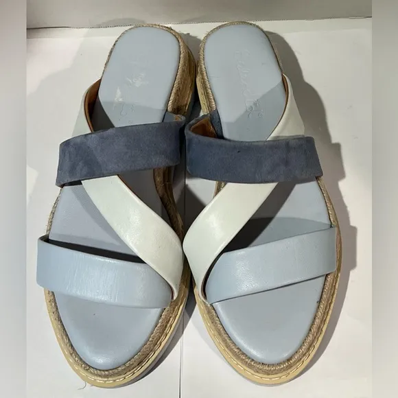 Splendid Fara French Blue Leather &amp; Suede Strappy Espadrille Sandals Slides Sz 6