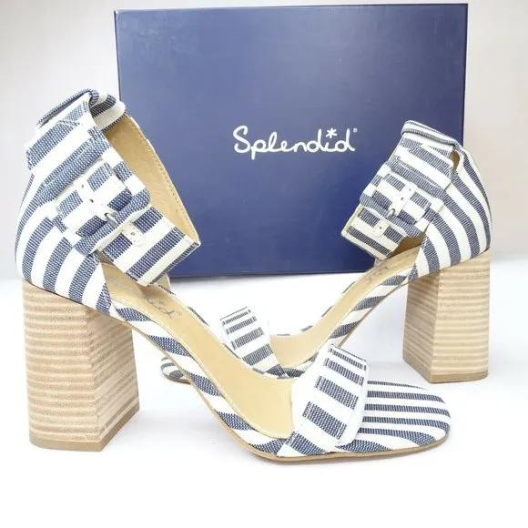 SPLENDID Siri Striped Chunky Heel Sandals In Navy