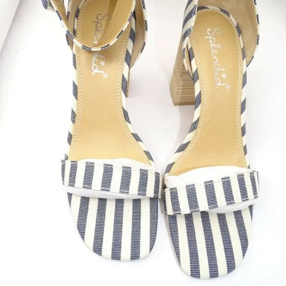 SPLENDID Siri Striped Chunky Heel Sandals In Navy