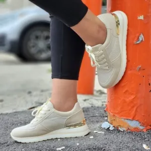 Sports Women's Lace-up Beige Sneakers