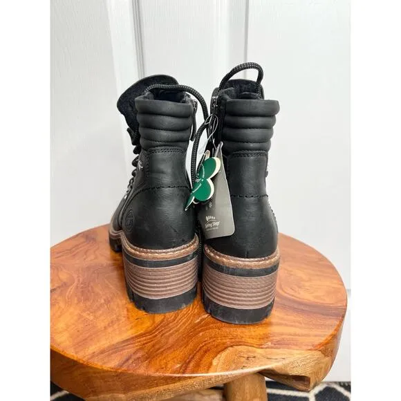 Spring Step Black Leather Lace-Up Ankle Boots Rockies Size 37 Side Zip Rugged