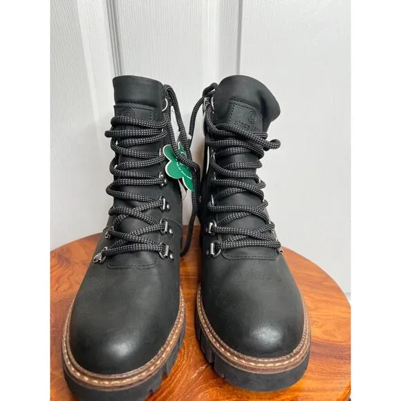 Spring Step Black Leather Lace-Up Ankle Boots Rockies Size 37 Side Zip Rugged