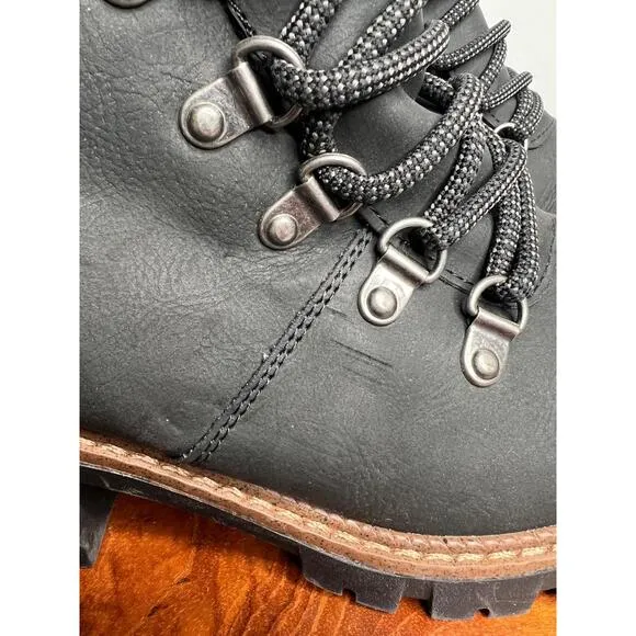 Spring Step Black Leather Lace-Up Ankle Boots Rockies Size 37 Side Zip Rugged