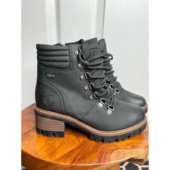 Spring Step Black Leather Lace-Up Ankle Boots Rockies Size 37 Side Zip Rugged